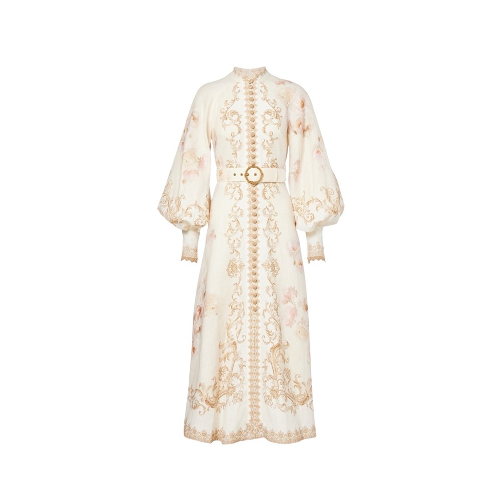 ZIMMERMANN Belted floral-print linen midi dress Size0 - Picture 2 of 9